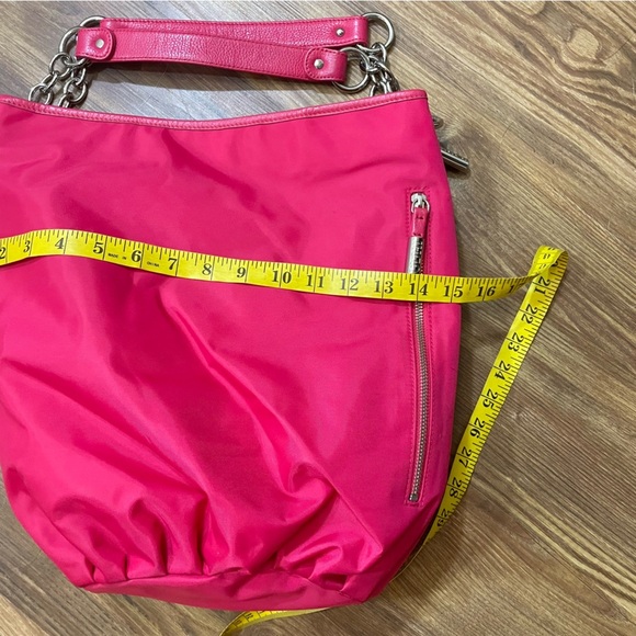 BODHI Pink Nylon Shoulder Bag Leather Chain Handles - Picture 13 of 14